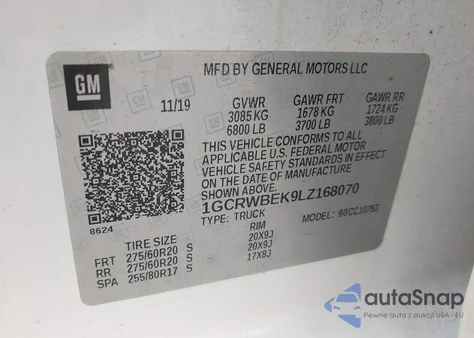 2020 Chevrolet Silverado 1500 2Wd Double Cab Standard Bed Custom из США, поврежденный, VIN 1GCRWBEK9LZ168070